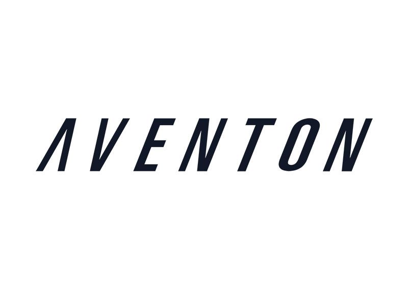 AVENTON logo in dark blue italic lettering on a white background