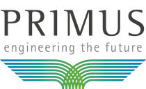 The logo for primus engineering the future is a book with wings.