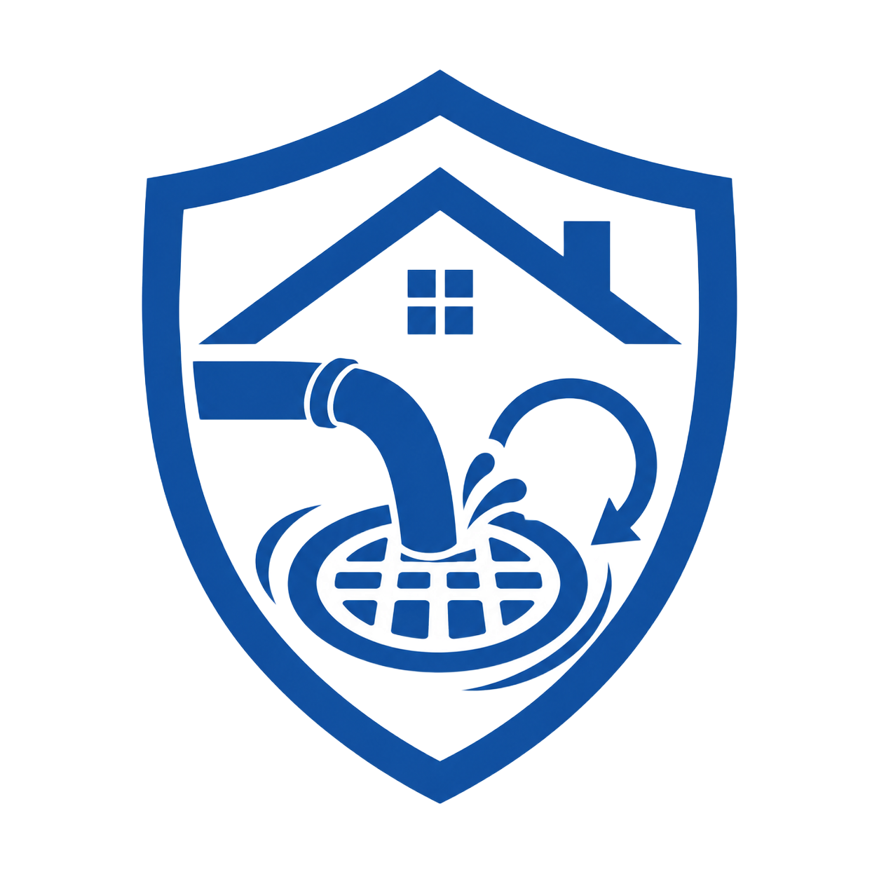 Orange shield logo with a gas mask and rooftop, resembling an air quality or safety icon