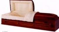 cherry wood casket with white liner