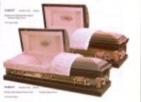 two casket are sitting next to each other on a white background .