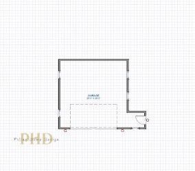 Simple black-and-white floor plan of a small room with a bathroom nook on the right.