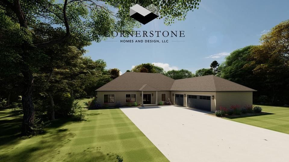 An artist 's impression of a house with a driveway leading to it surrounded by trees.