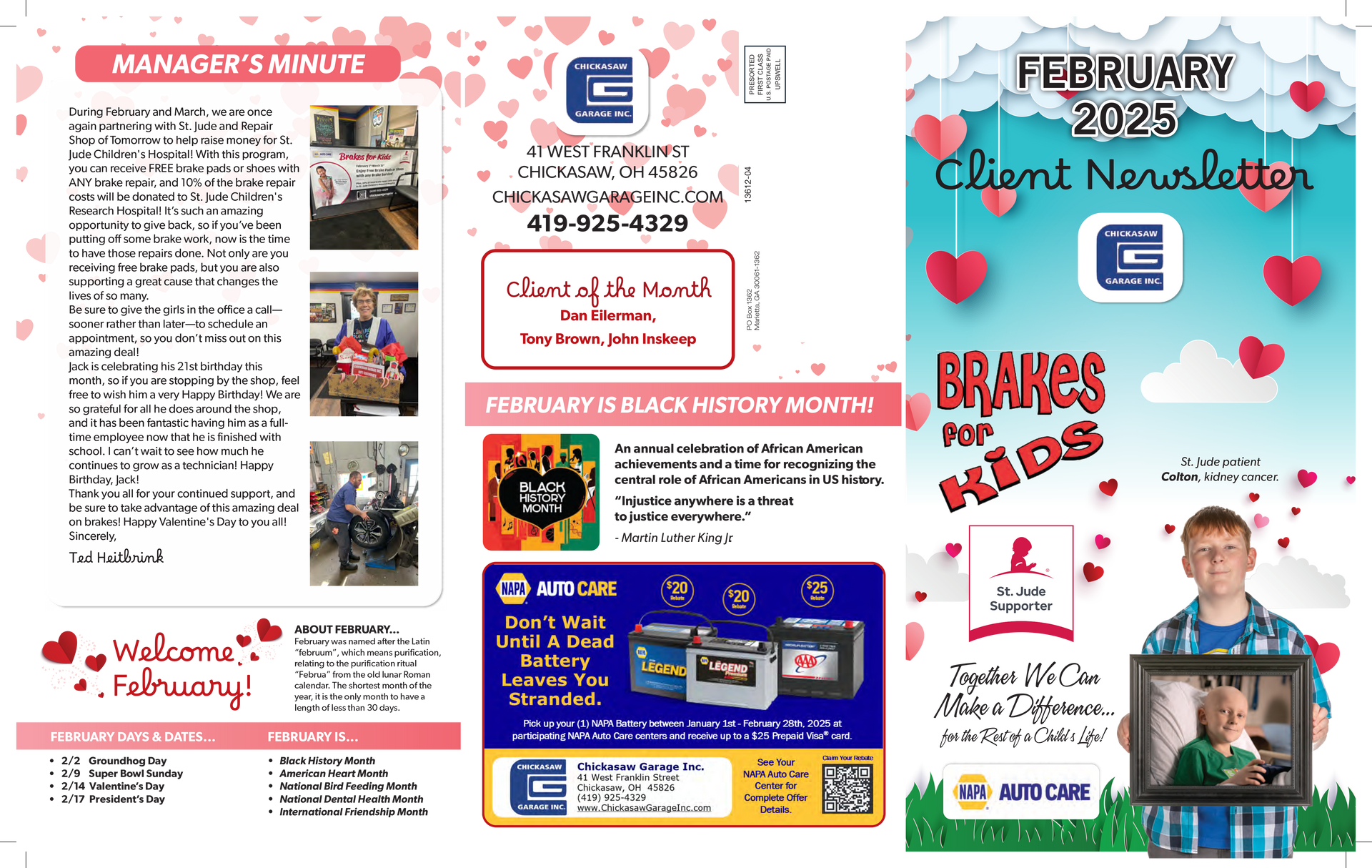 February 2025 newsletter with manager's minute, employee, and children's content.