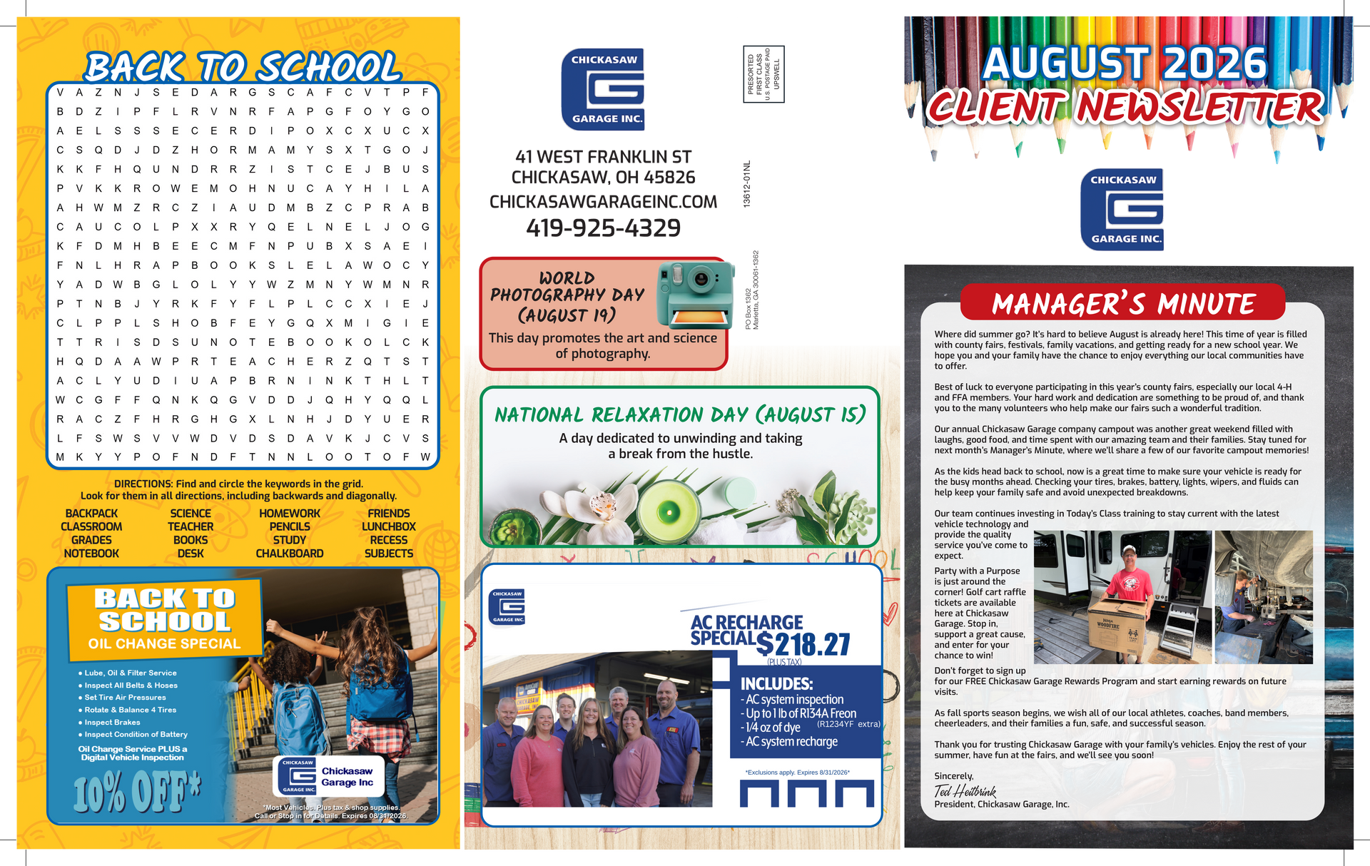 August 2026 Newsletter | Chickasaw Garage