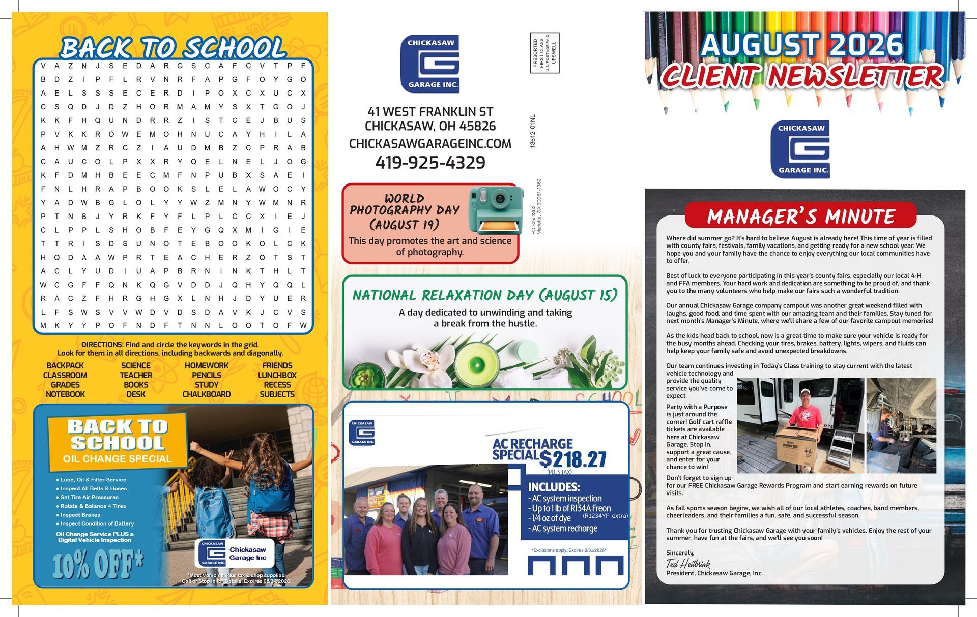 Newsletter Page 1 | Chickasaw Garage