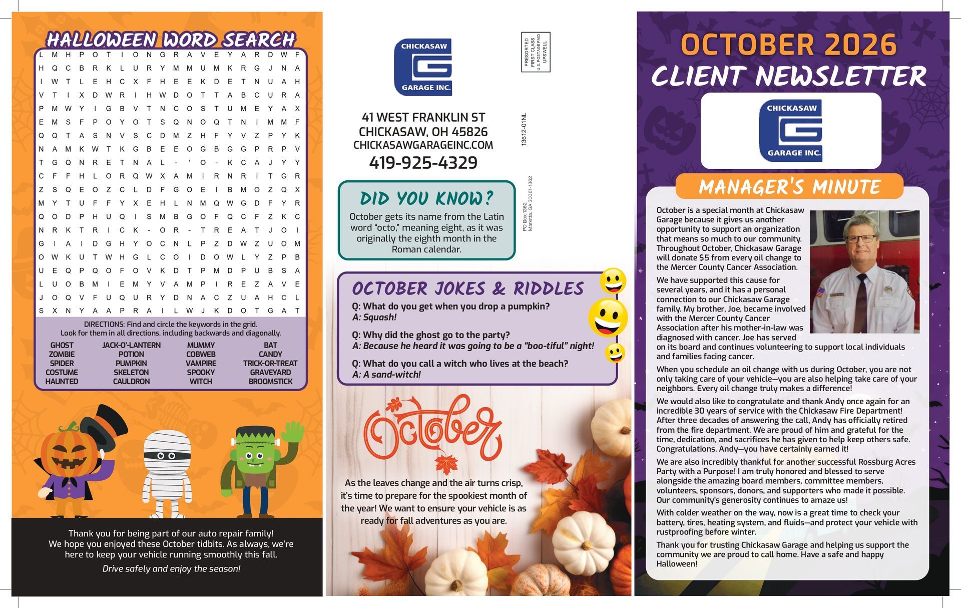 Newsletter Page 1 | Chickasaw Garage
