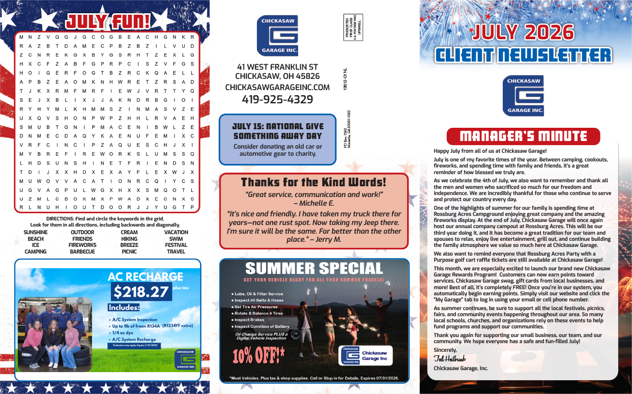 July 2026 Newsletter | Chickasaw Garage