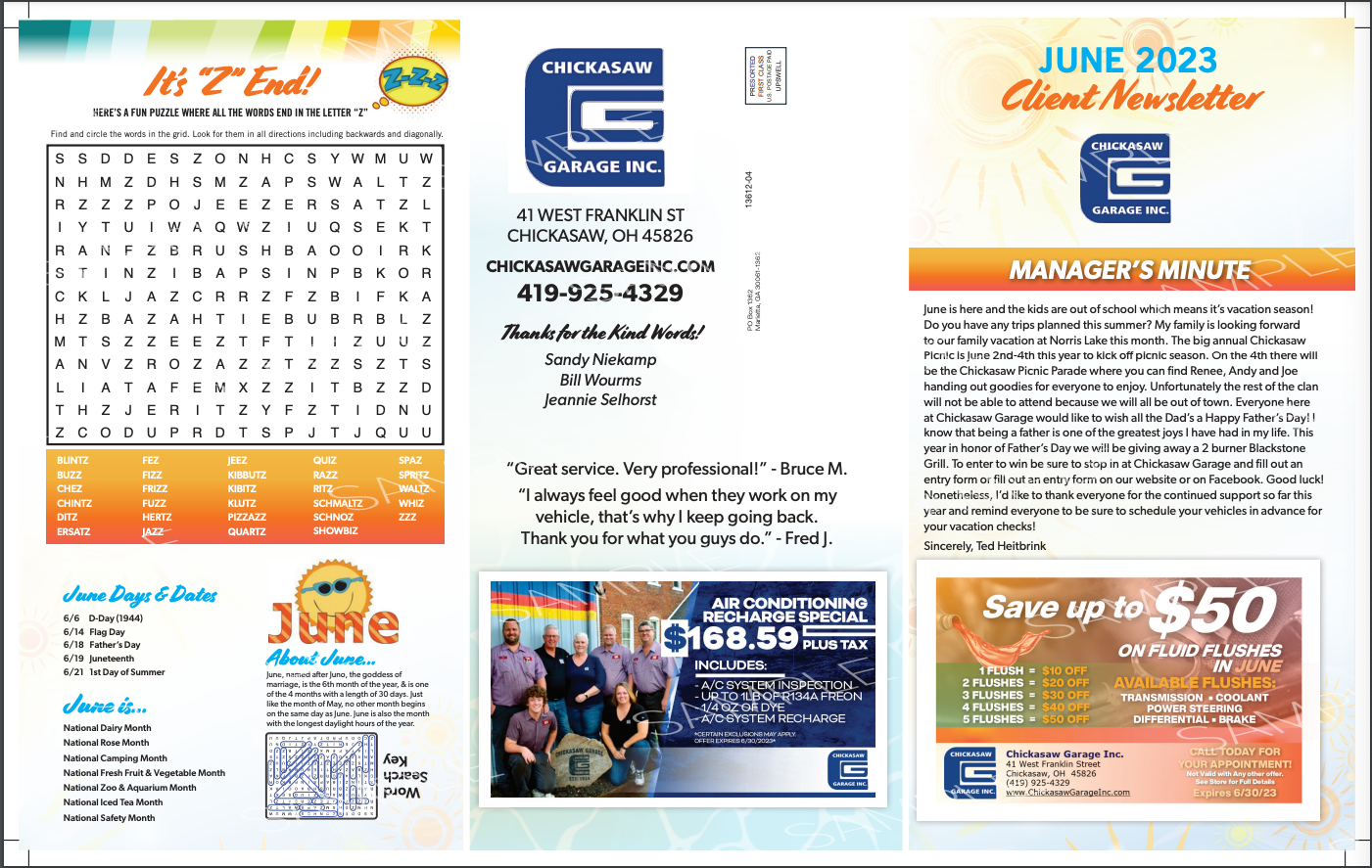 Tri-fold newsletter titled 