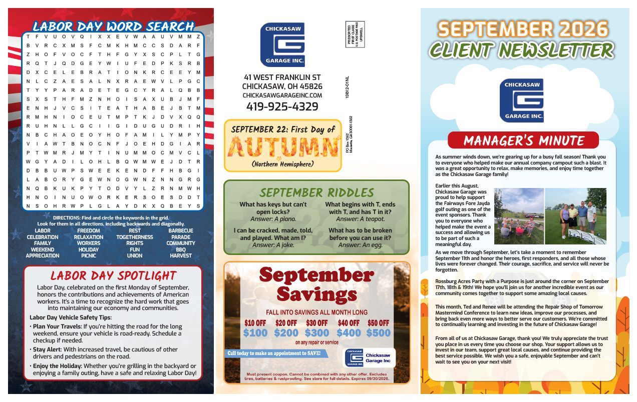 September 2026 Newsletter | Chickasaw Garage