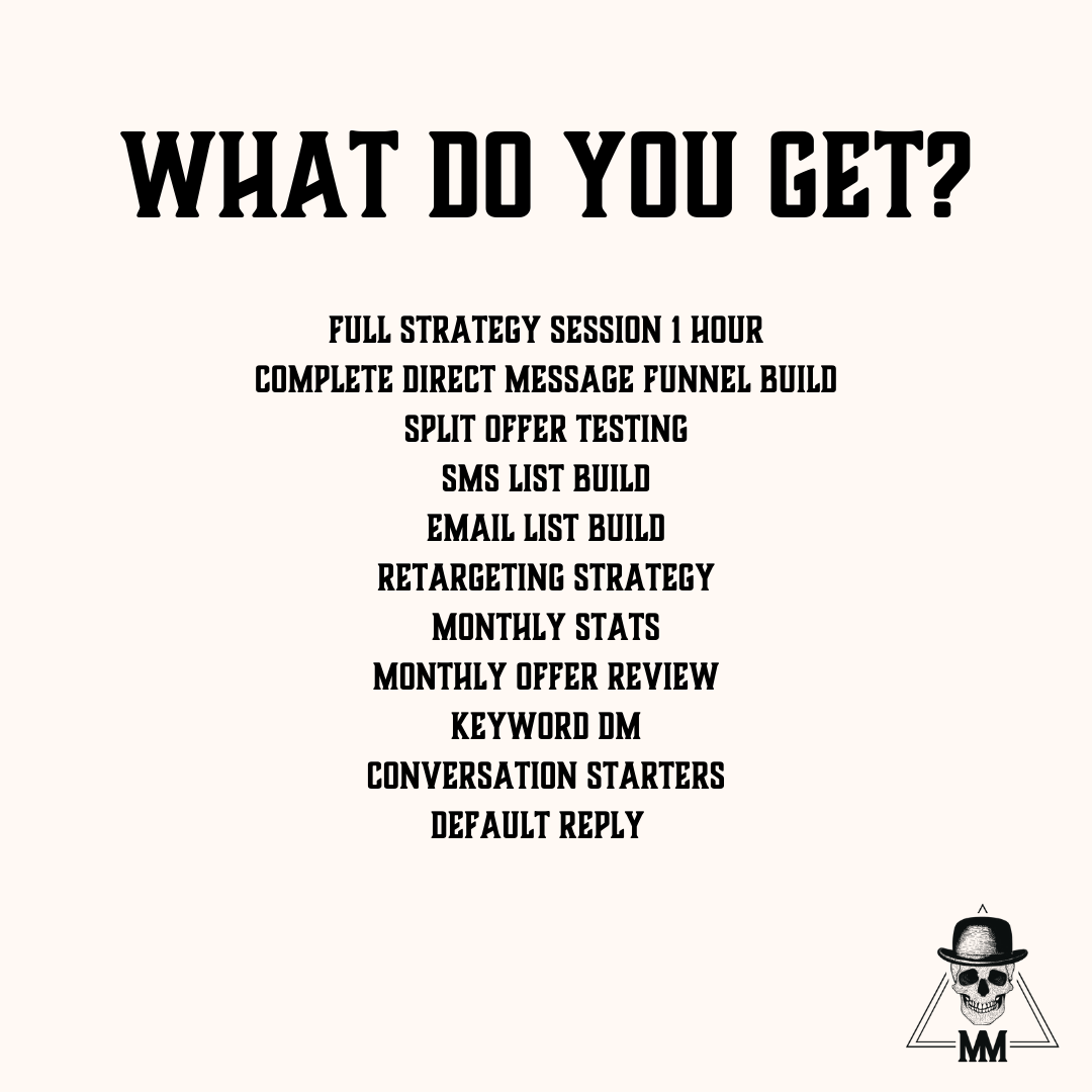 Black-and-white promo text listing digital marketing deliverables under “WHAT DO YOU GET?”