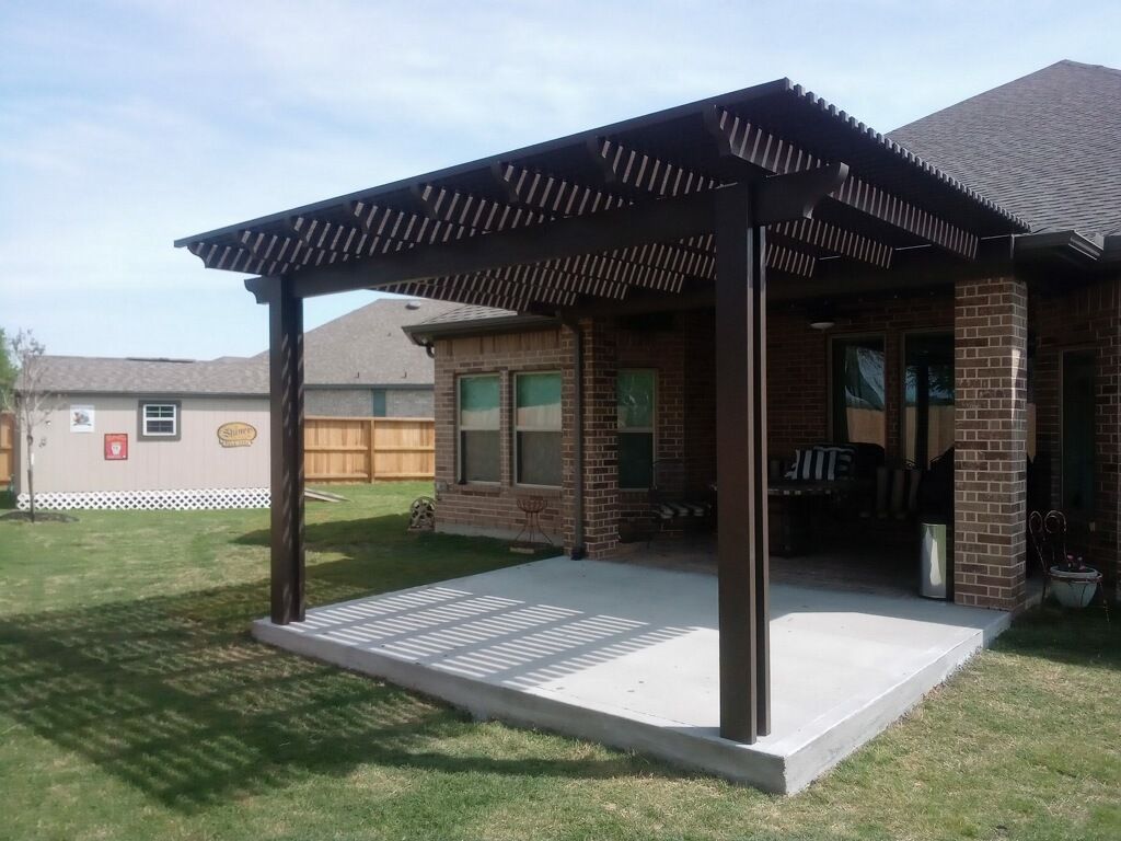 Pergola near Lake Conroe Hills Willis TX with concrete slab and rain proof cover