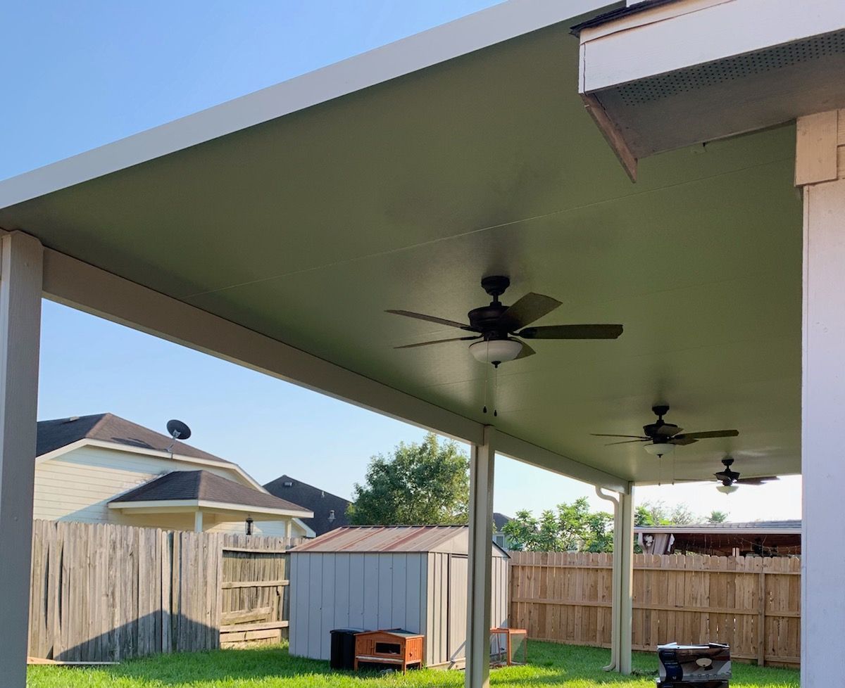 Windstorm-rated patio cover in Spring TX with bronze aluminum frame