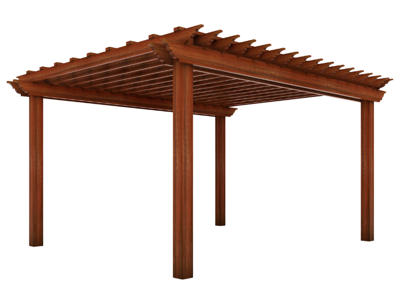 3D design rendering of a custom wooden pergola.