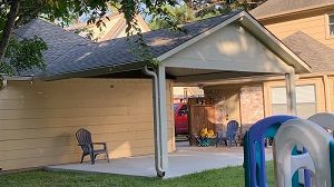 Close-up of insulated roof panels on a Houston patio cover