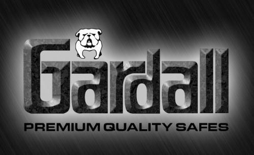 Logo for Gardall Premium Quality Safes, featuring a bulldog icon above the company name in a dark, metallic font.