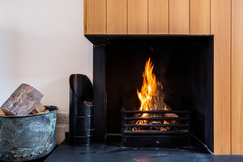 A newly installed fireplace