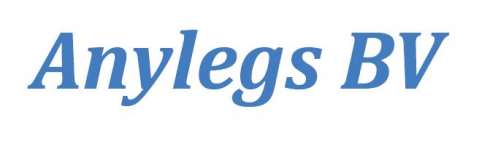 Het logo voor anylegs bv is blauw op een witte achtergrond.