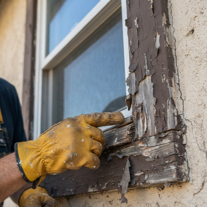 Tulare Painters examining the paint problem of the house