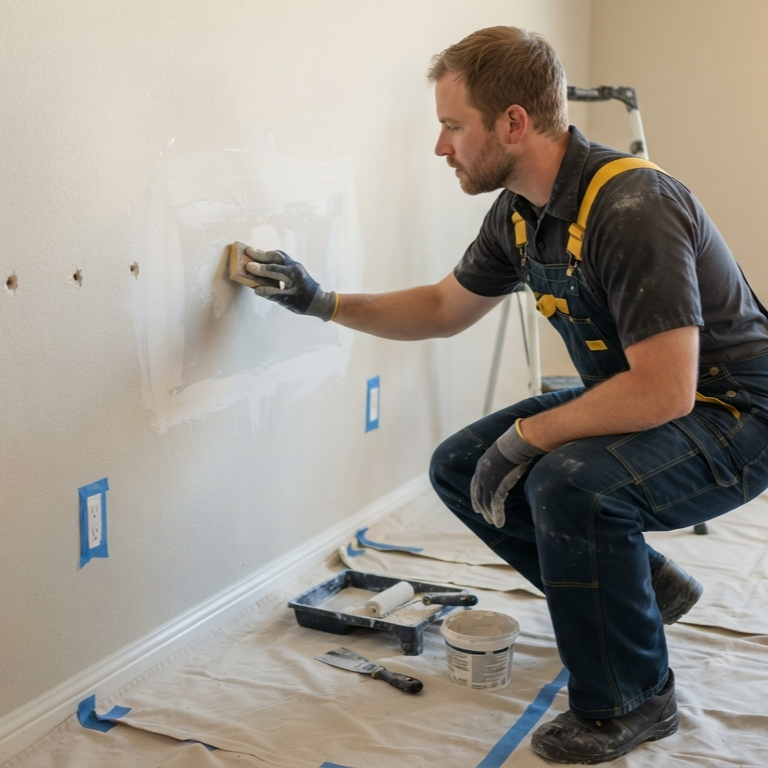 Tulare painter preparing an interior room before painting