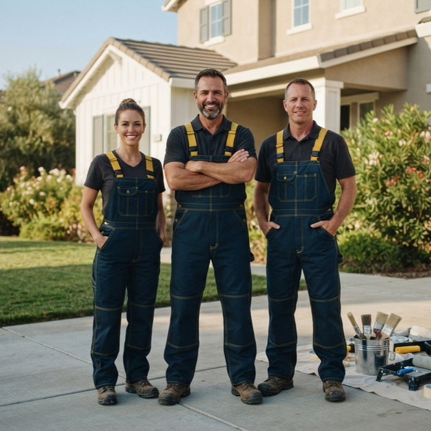 Professional painters working on a residential property in Tulare, CA