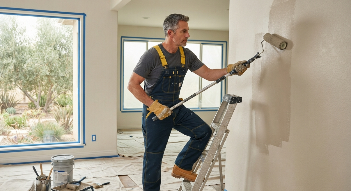 Professional painter using a roller for a clean, even finish