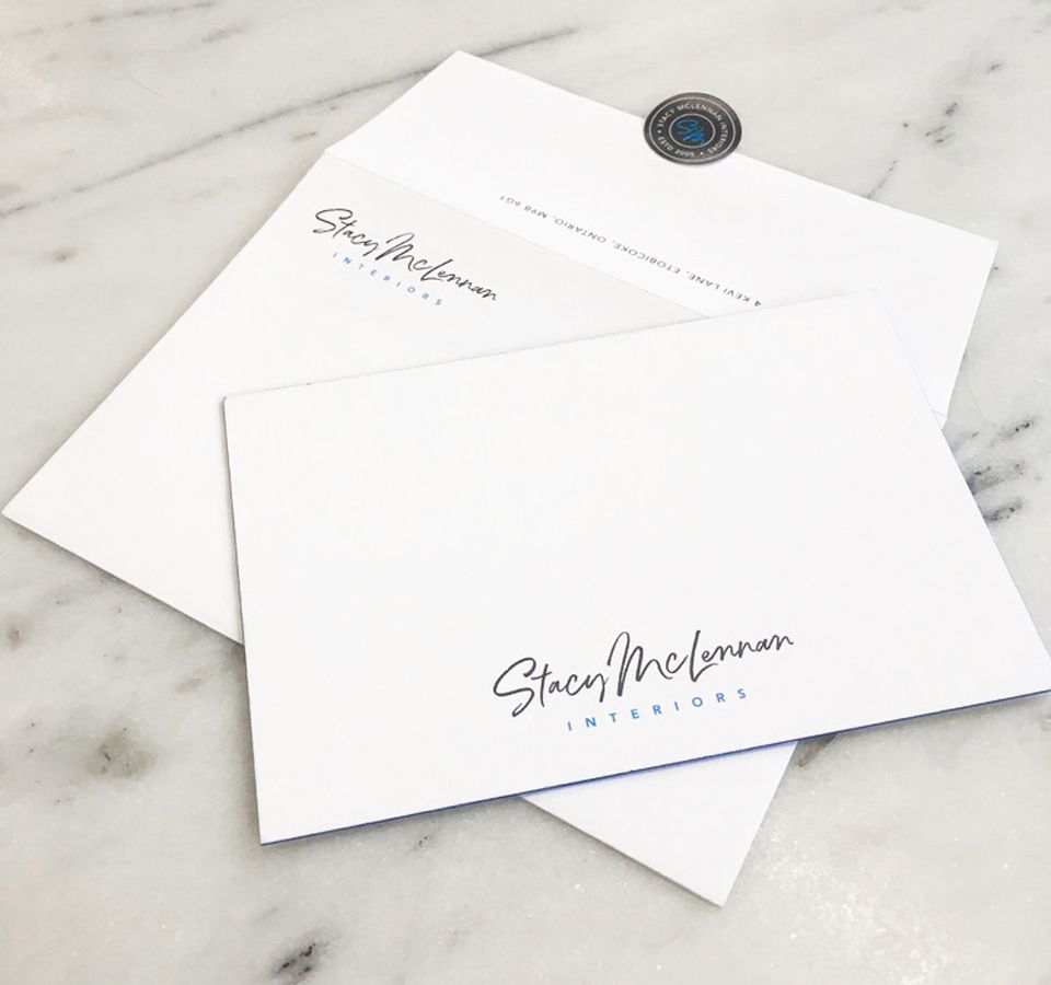 Stacy McLennan Interiors note card and envelope