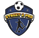 Street 2 Pro soccer logo with blue shield, ball, and silhouetted player