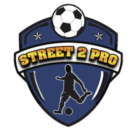 Street 2 Pro soccer logo with blue shield, ball, and silhouetted player