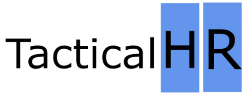 The logo for tactical hr is blue and black on a white background.
