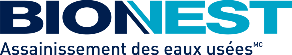 Un logo Bionest bleu et blanc sur fond blanc