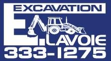 Un logo bleu et blanc pour excavation lavoie 333-1275.