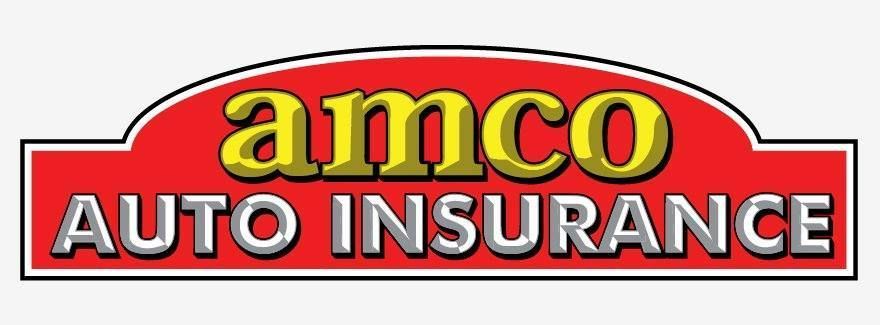A red sign that says amco auto insurance on it