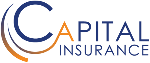The logo for capital insurance is blue and orange.