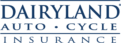 The dairyland auto cycle insurance logo is blue and white.