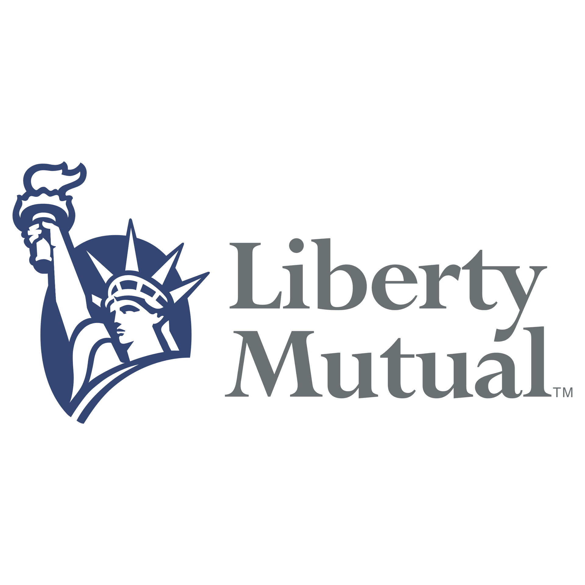 The logo for liberty mutual shows the statue of liberty holding a torch.