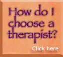 Text button: “How do I choose a therapist? Click here” on a pink background