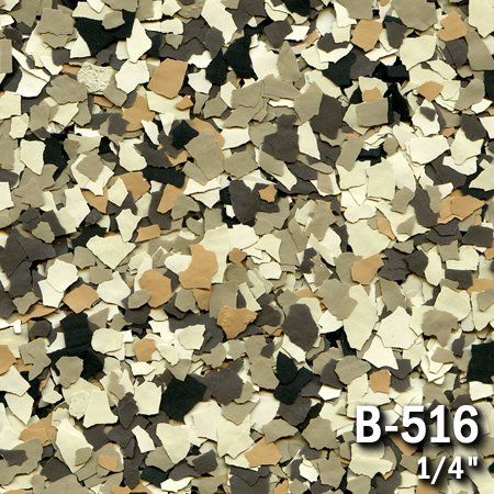Speckled floor coating: beige, brown, and black chips. Labeled B-516, 1/4 inch.