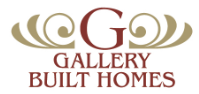 Logo for Gallery Built Homes with a large maroon 