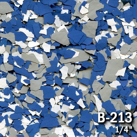 Blue, gray, and white decorative epoxy floor flakes; B-213, 1/4