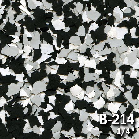 Black, white, and gray speckled floor coating. 