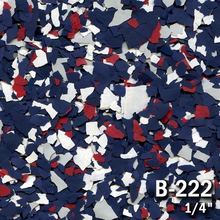 Speckled floor coating pattern with blue, red, and white chips; labeled B-222 1/4