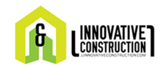 Logo of Innovative Construction: green and yellow home shape with