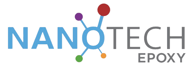 Logo for Nanotech Epoxy with a blue wordmark and molecular graphic.