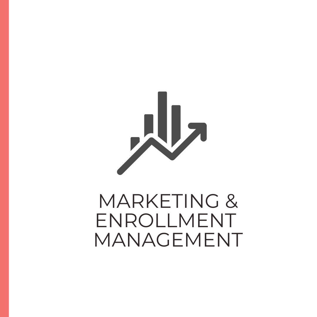 A logo for marketing and enrollment management with a graph and arrow.