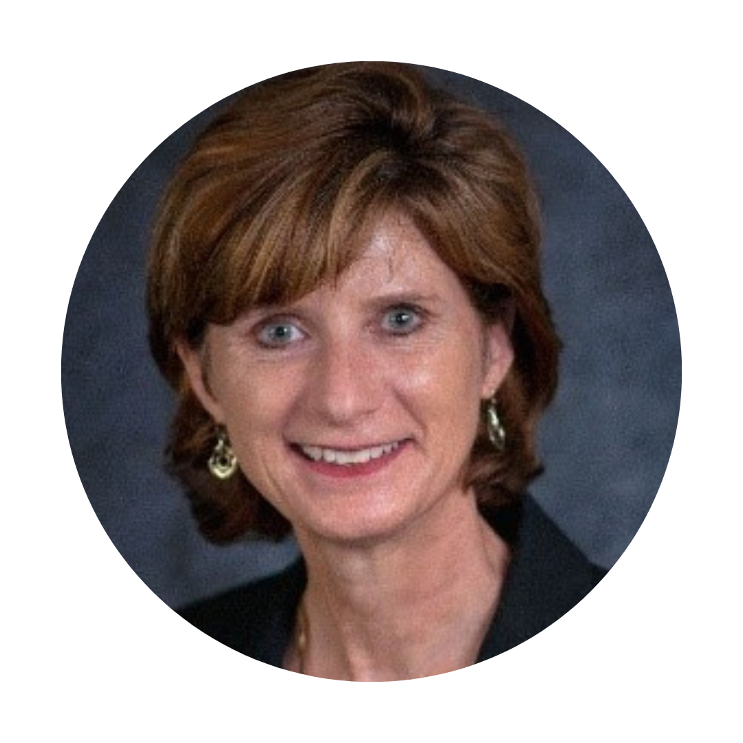 A woman in a black jacket is smiling in a circle