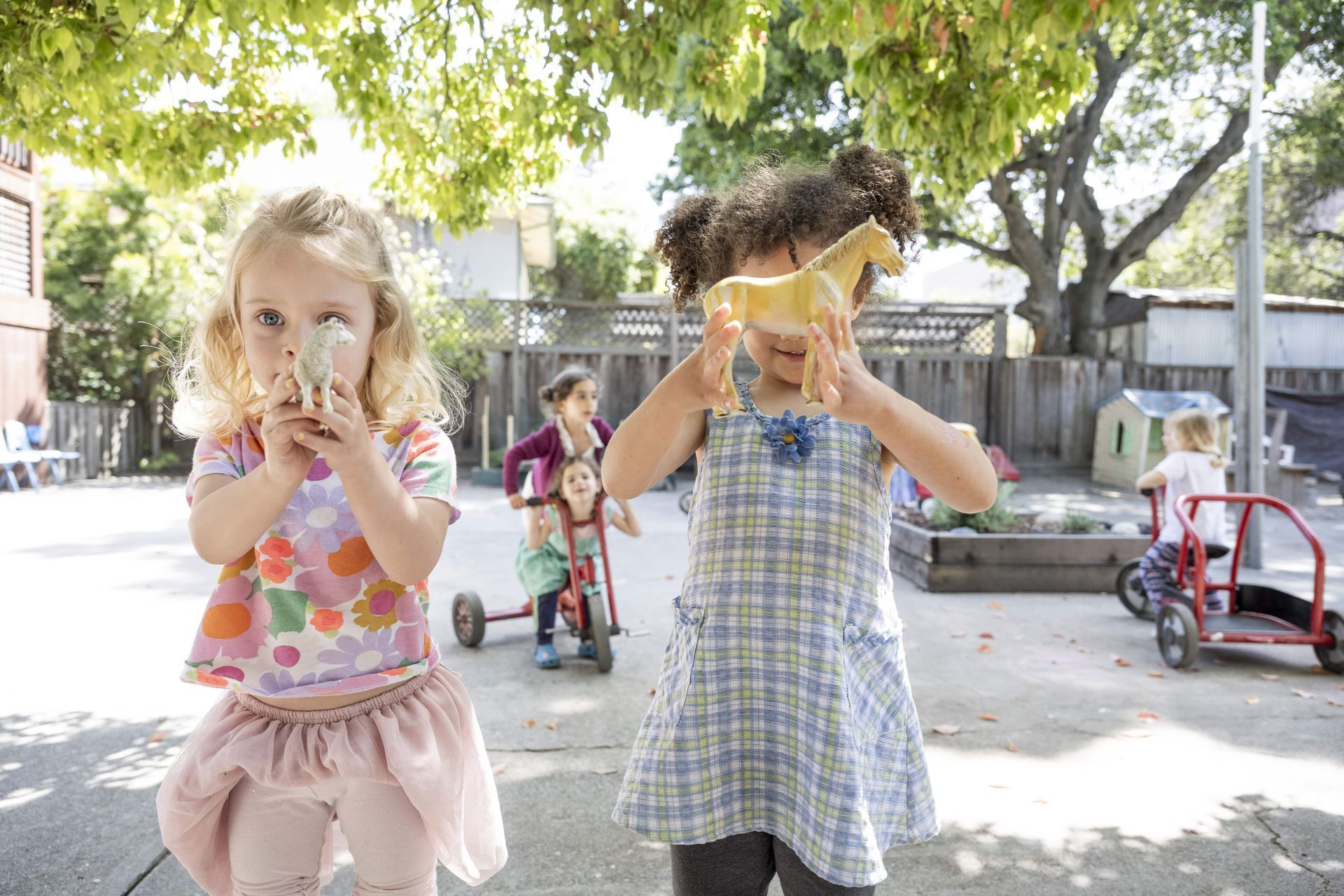 Montessori children are playing in a playground.