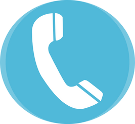 White phone handset icon inside a blue circle