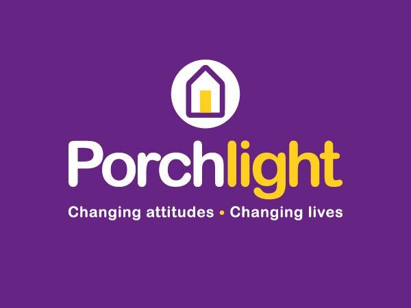 Porchlight logo on a purple background with the tagline “Changing attitudes • Changing lives”