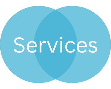 Blue overlapping circles with the word “Services” in white text across the center